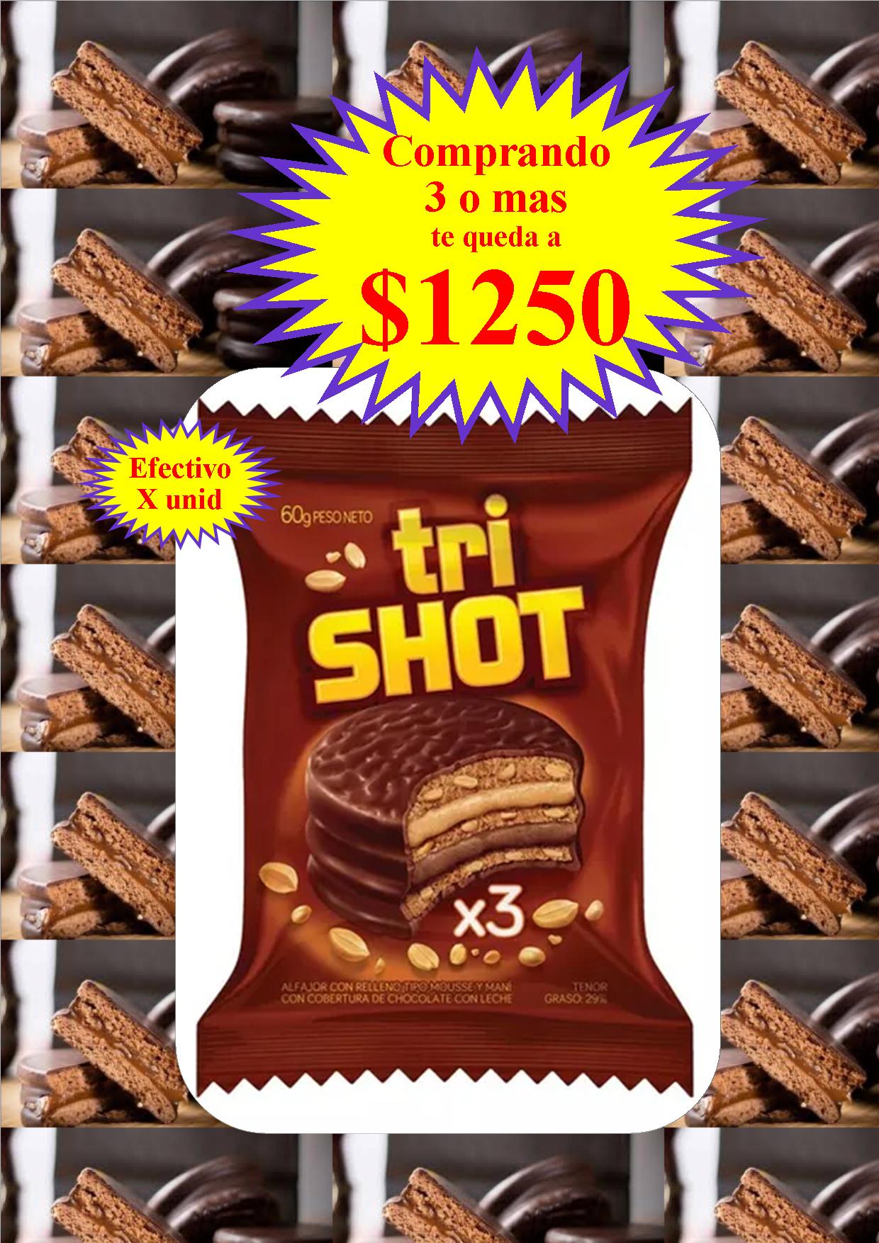 ALFAJOR TRISHOT 60 GRS (comprando 6 o más precio mayorista)